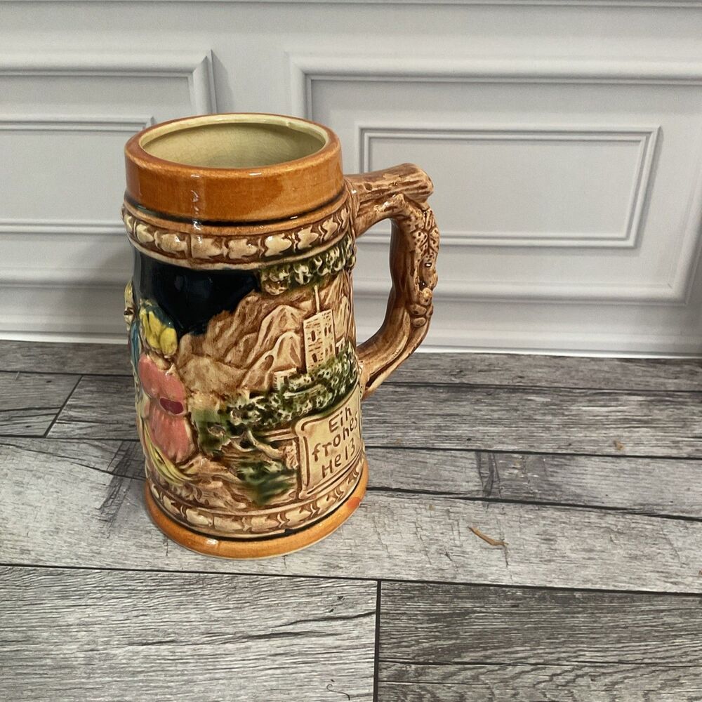Vintage Glazed Ceramic Oktoberfest German Beer Bier Mug Stein JAPAN